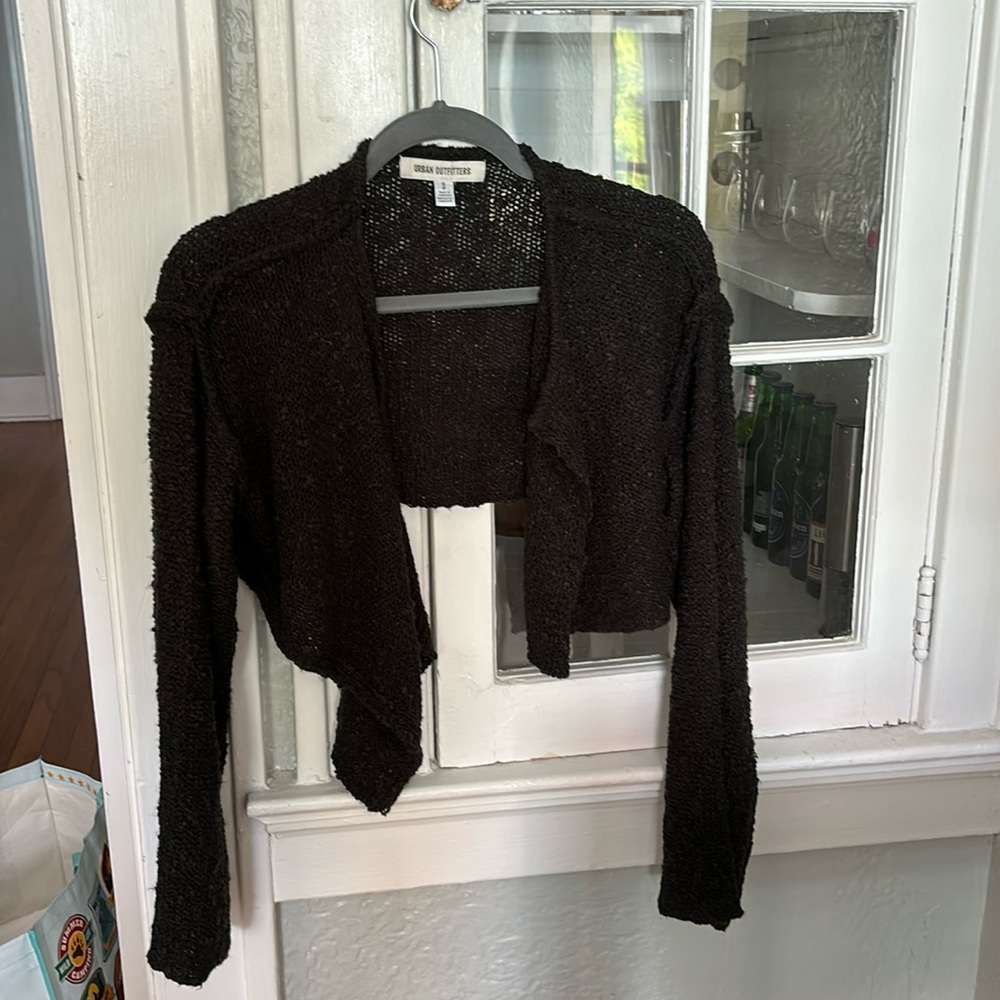 Urban Outfitters Black Asymmetrical Cropped Cardigan